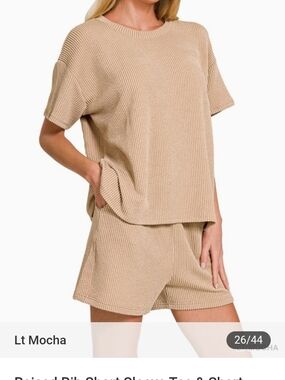 Light Mocha Rib Short Sleeve Top by Zenana